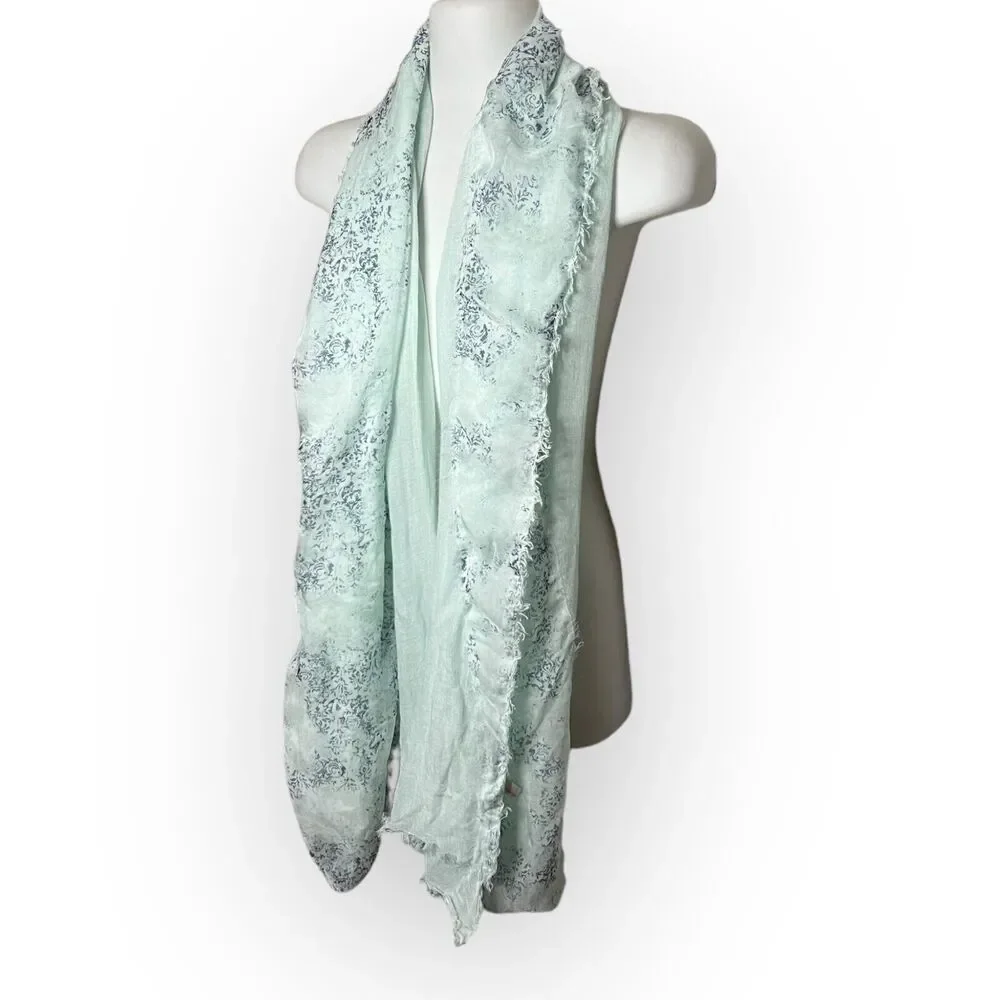 Collection 18 Women's Sheer Mint Green & Blue Floral Scarf Wrap Shawl One Size